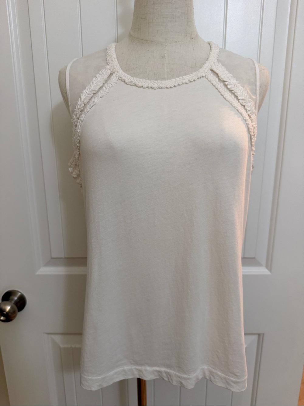 J. Crew Cream Sleeveless Tank with Ruffled Trim Sz Medium